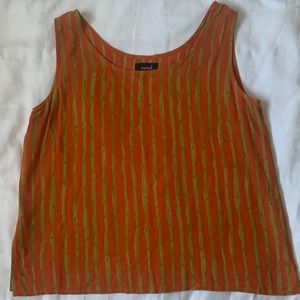Animale orange w green bamboo vertical stripe double layer viscose tank EUC